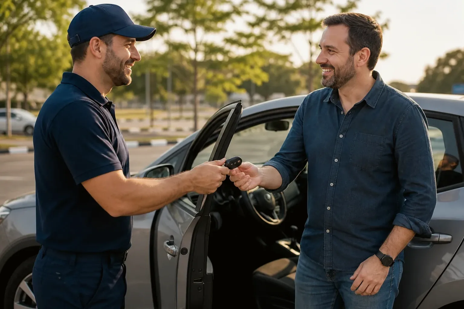 Profissional abrindo a porta de um carro com ferramentas especializadas.